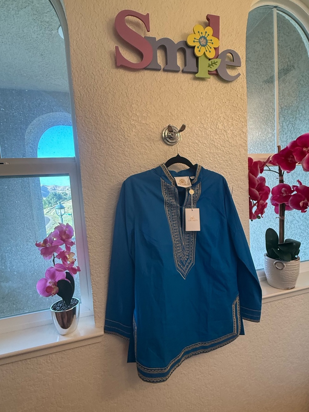 NICoBLU Maharani Tunic Cobalt Blue Gold Embroidery Size PM (8) NWT 💯% Cotton